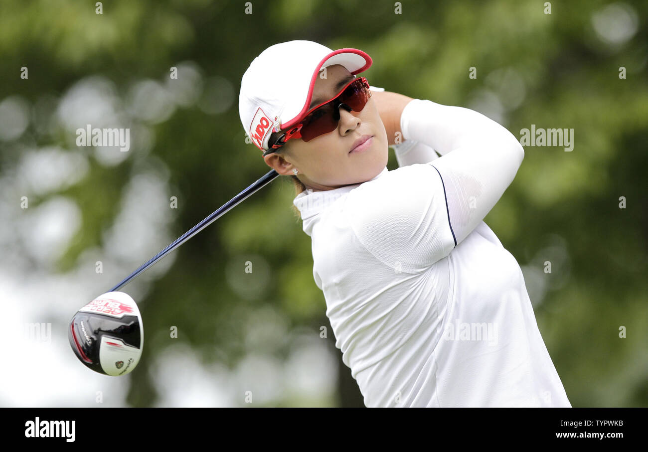 Amy Yang of Korea hits her tee shot on the second hole in the final round of the LPGA U.S. Women's Open Championship at Lancaster Country Club in Lancaster, PA on July 12, 2015.       Photo by John Angelillo/UPI Stock Photo