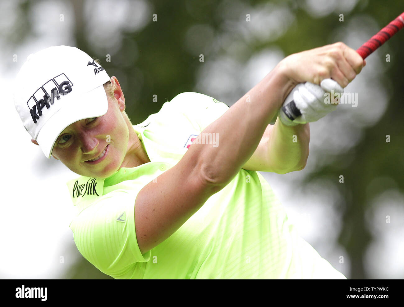 Stacy Lewis hits her tee shot on the second hole in the final round of the LPGA U.S. Women's Open Championship at Lancaster Country Club in Lancaster, PA on July 12, 2015.       Photo by John Angelillo/UPI Stock Photo