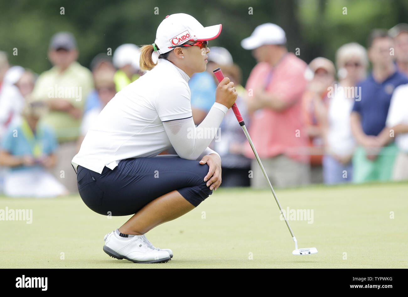 Amy Yang of Korea lines up a putt on the first hole in the final round of the LPGA U.S. Women's Open Championship at Lancaster Country Club in Lancaster, PA on July 12, 2015.       Photo by John Angelillo/UPI Stock Photo