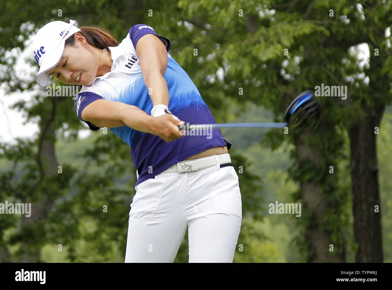 In Gee Chun of Korea hits her tee shot on the 2nd hole in the final round of the LPGA U.S. Women's Open Championship at Lancaster Country Club in Lancaster, PA on July 12, 2015.       Photo by John Angelillo/UPI Stock Photo