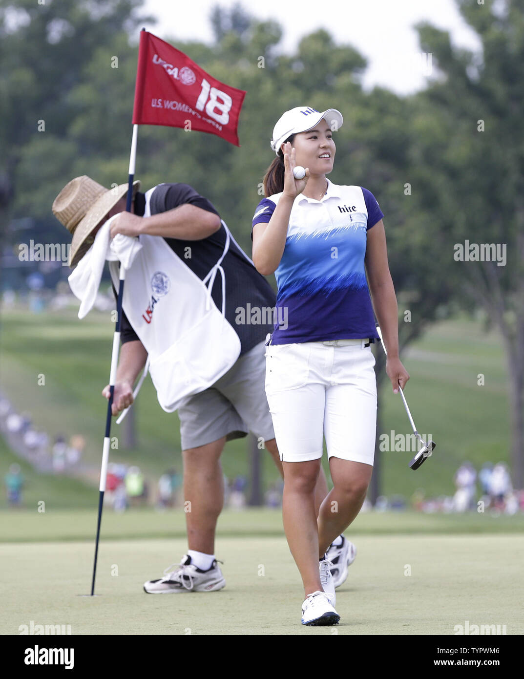 In Gee Chun of Korea walks off of the 18th green after making a bogey in the final round of the LPGA U.S. Women's Open Championship at Lancaster Country Club in Lancaster, PA on July 12, 2015. Chun wins the U.S. Women's Open and her first LPGA major championship with a score of 8 under par.     Photo by John Angelillo/UPI Stock Photo