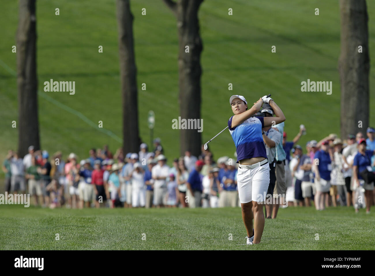 In Gee Chun of Korea hits out of the rough on the 18th hole in the final round of the LPGA U.S. Women's Open Championship at Lancaster Country Club in Lancaster, PA on July 12, 2015. Chun wins the U.S. Women's Open and her first LPGA major championship with a score of 8 under par.     Photo by John Angelillo/UPI Stock Photo