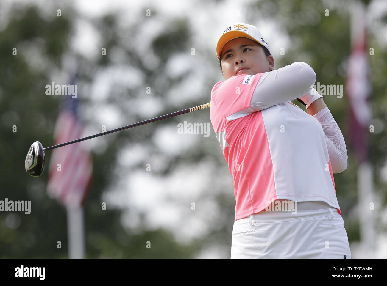 Inbee Park of Korea hits her tee shot on the 18th hole in the final round of the LPGA U.S. Women's Open Championship at Lancaster Country Club in Lancaster, PA on July 12, 2015. In Gee Chun of Korea wins the U.S. Women's Open and her first LPGA major championship with a score of 8 under par.     Photo by John Angelillo/UPI Stock Photo