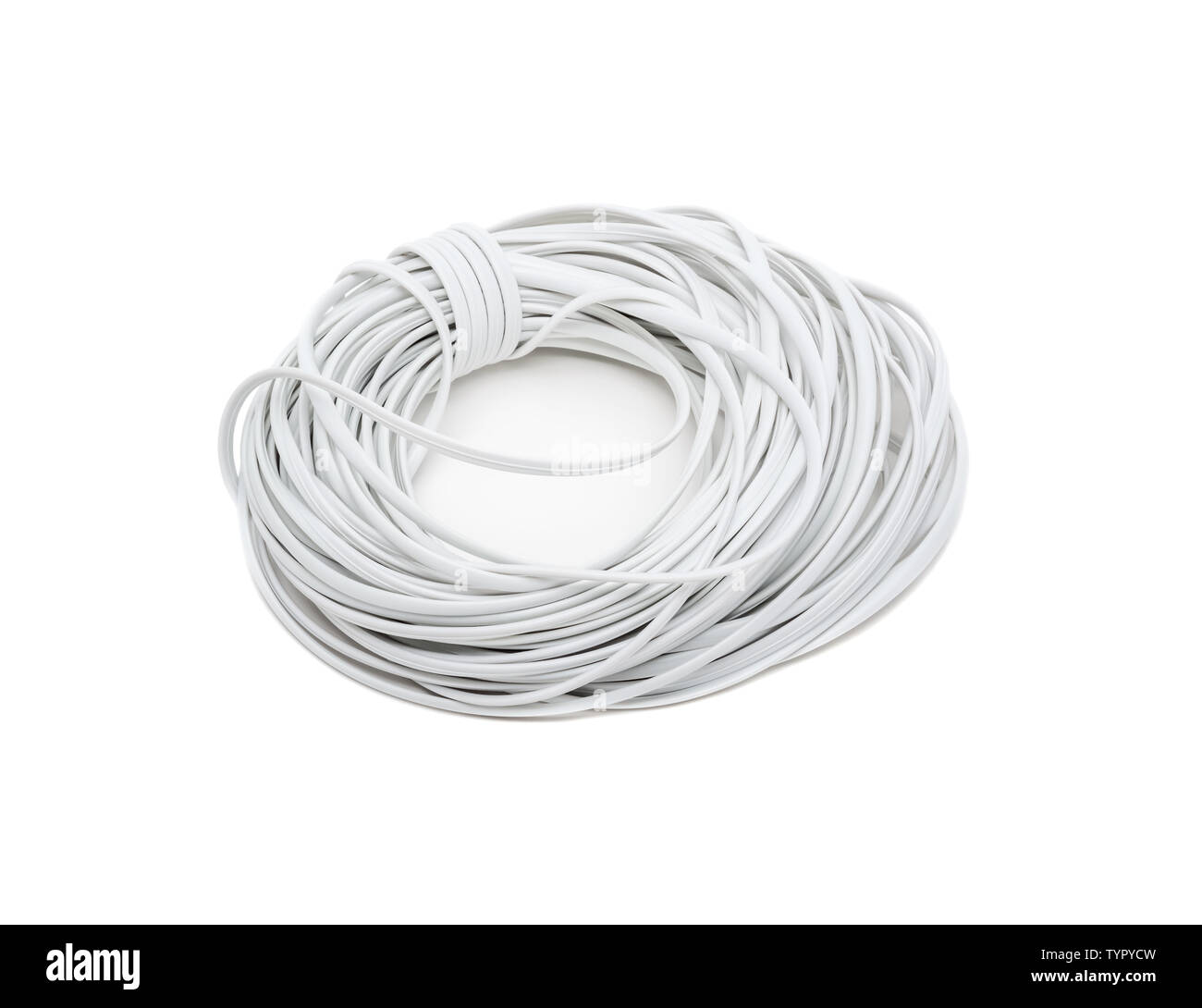 White cable wire roll isolated on white background Stock Photo - Alamy