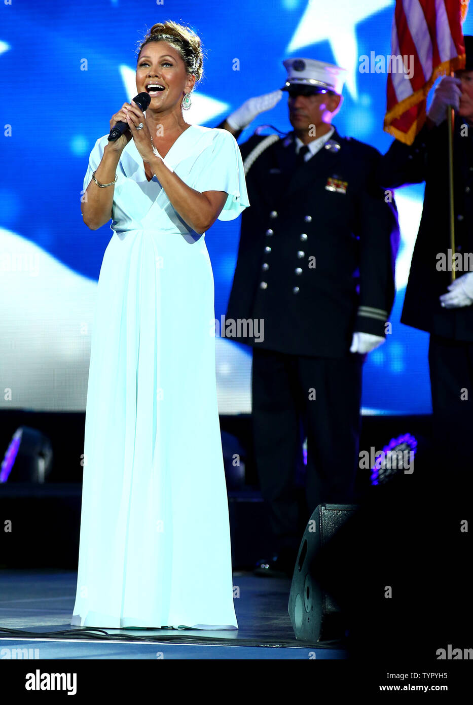 Vanessa Williams performs during the Opening Night Ceremony at the US Open Tennis Championships at the USTA Billie Jean King National Tennis Center in New York City on August 31, 2015.     UPI/Monika Graff Stock Photo