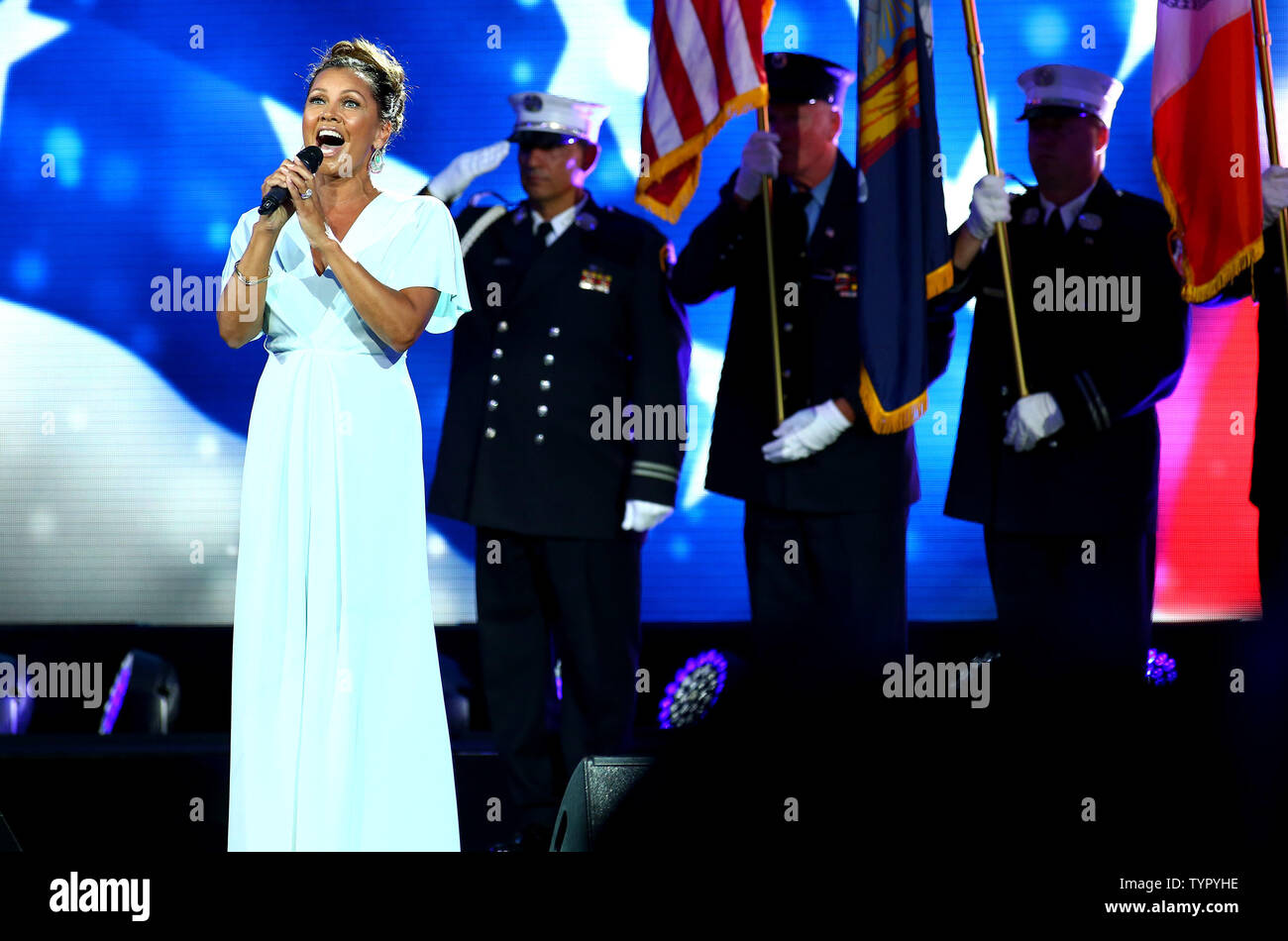 Vanessa Williams performs during the Opening Night Ceremony at the US Open Tennis Championships at the USTA Billie Jean King National Tennis Center in New York City on August 31, 2015.     UPI/Monika Graff Stock Photo