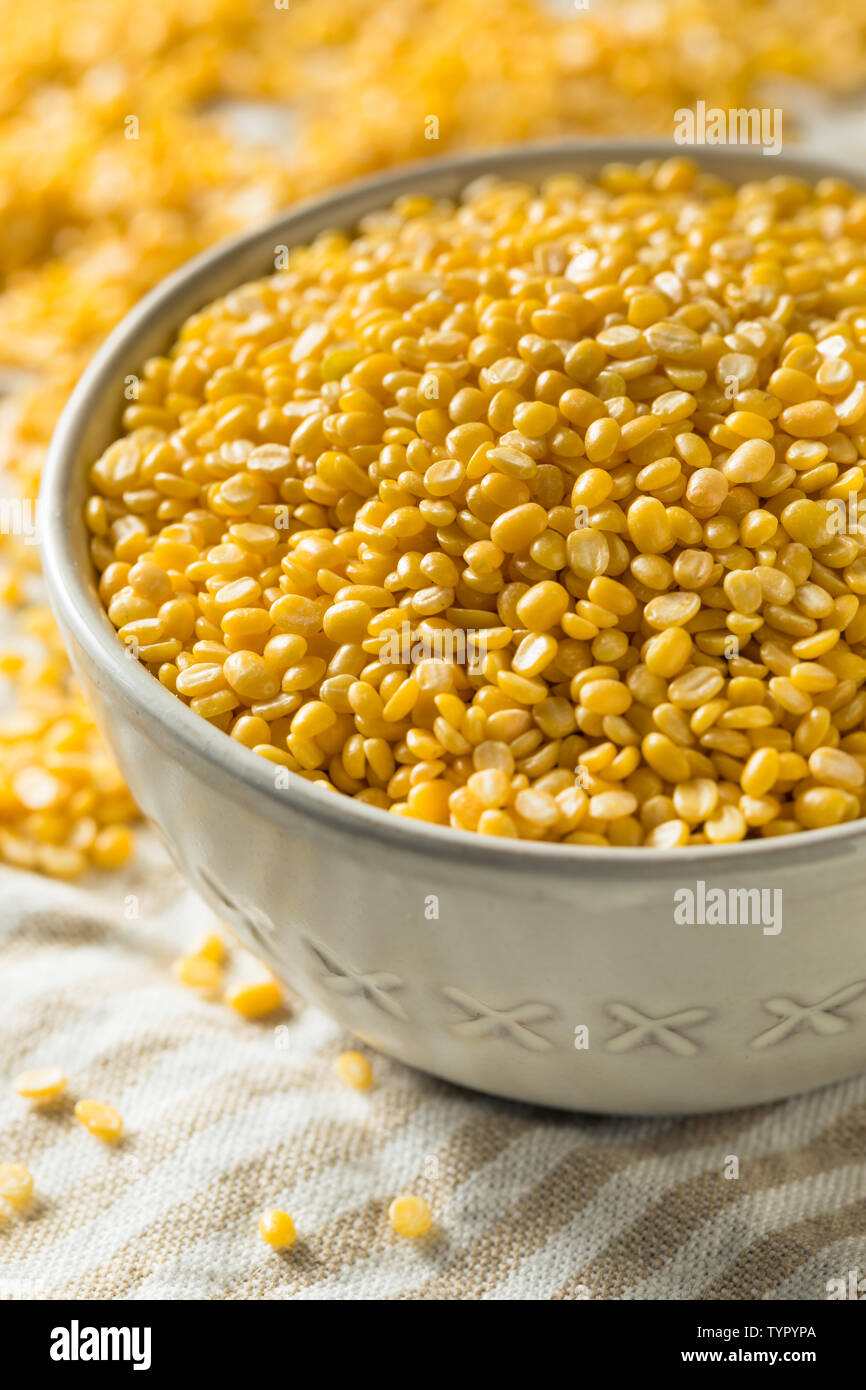Dried Organic Moong Dal Split Mung Beans in a Bowl Stock Photo
