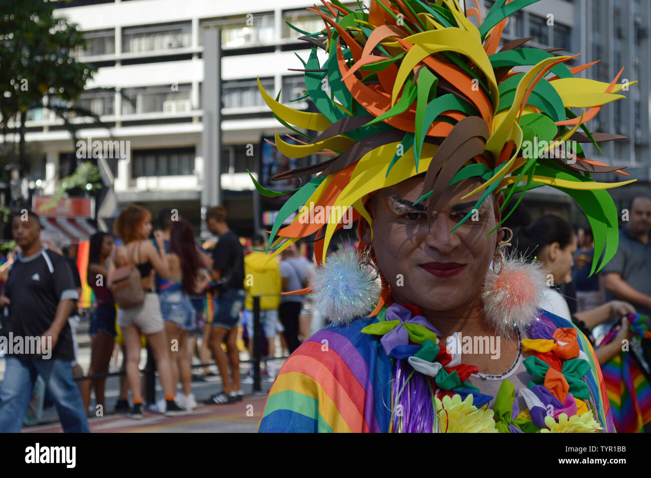 SÃO PAULO, SP - 23.06.2019: PARADA DEL ORGULLO LGBT 2019 - LGBT Manifestation. People have fun in trios during the 23rd Gay Pride Parade, on Avenida Paulista, central region of São Paulo. Event is considered one of the largest in the world of the genre. (Photo: Daniel Cymbalista/Fotoarena) Stock Photo