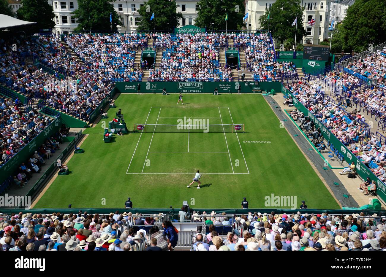 Devonshire Park, Eastbourne, UK. 26th June, 2019. Nature Valley  International Tennis Tournament; A general view of centre court Credit:  Action Plus Sports/Alamy Live News Stock Photo - Alamy