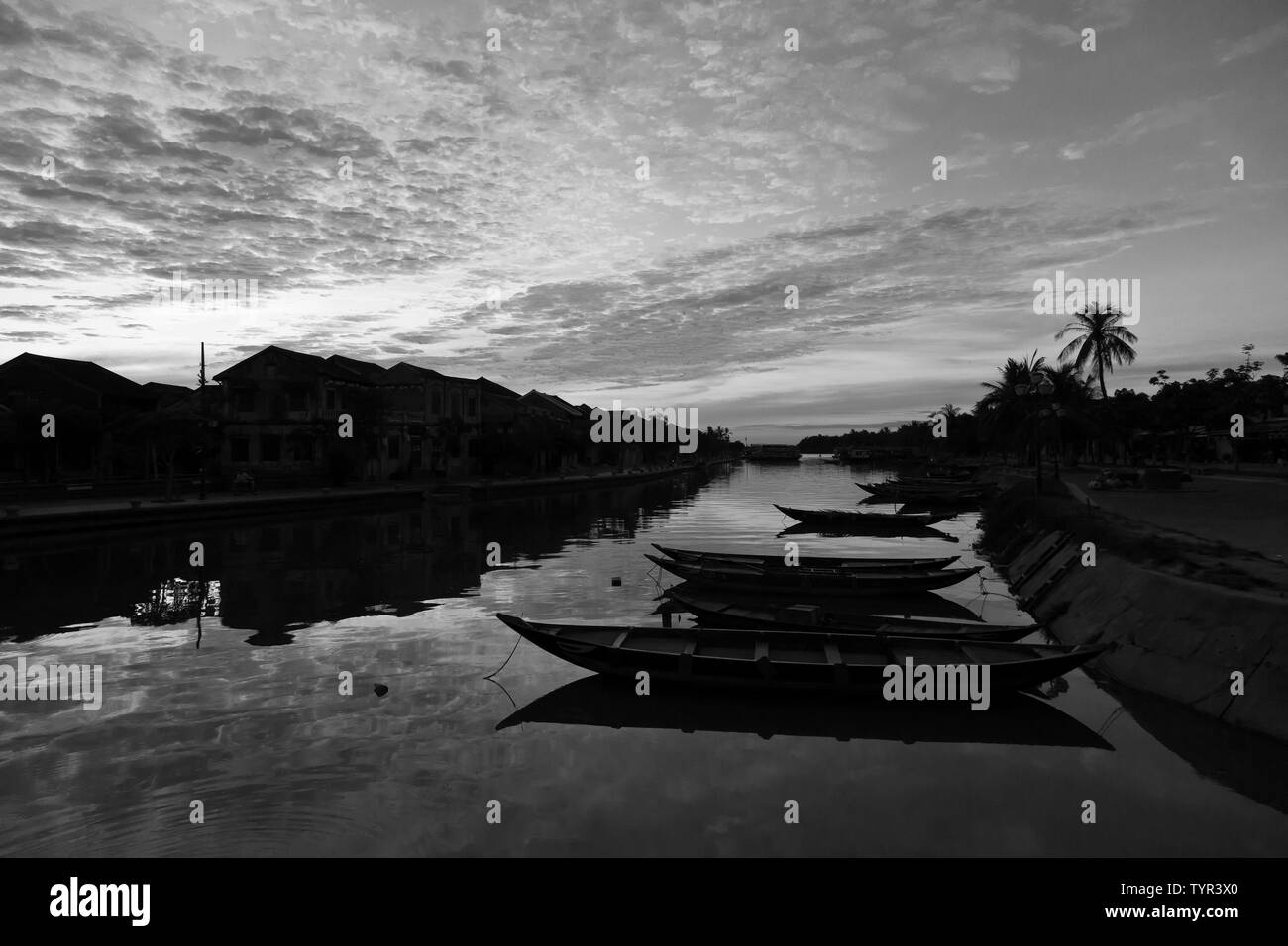 Early morning scene at Hoi An old town river canal.  Vietnam. Stock Photo