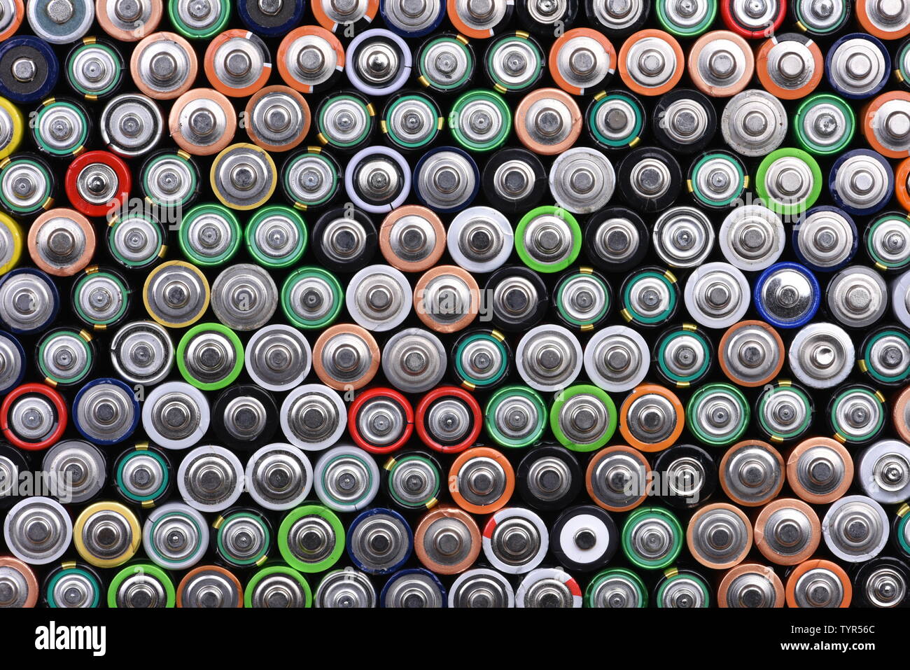Old alkaline batteries aa size top view Stock Photo Alamy