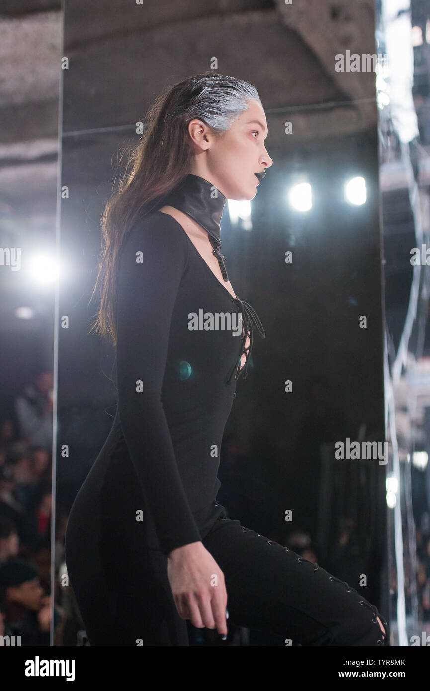 Bella Hadid on the runway at the FENTY PUMA by Rihanna 2016 Collection at  23 Wall Street during Fall 2016 New York Fashion Week on February 12, 2016  in New York City.