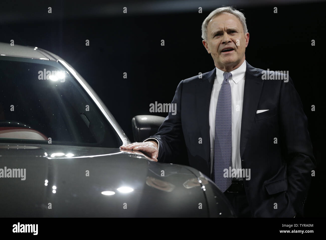 Maserati CEO Harald J. Wester unveils the 2017 Maserati Levante SUV at the  2016 New York International Auto Show at the Jacob K. Javits Convention  Center in New York City on March
