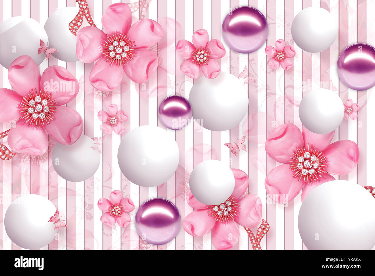 3d Wallpaper Design With Floral And Geometric Objects Gold Ball Images, Photos, Reviews