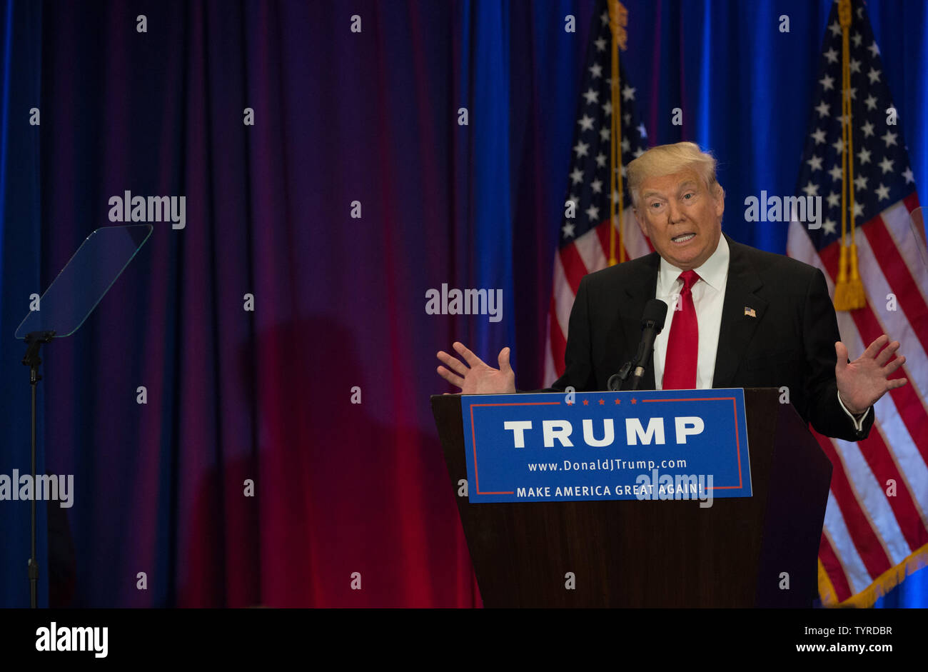 Republican candidate for President Donald Trump speaks at Trump Soho Hotel, June 22, 2016 in New York City.   Photo by Bryan R. Smith/UPI Stock Photo