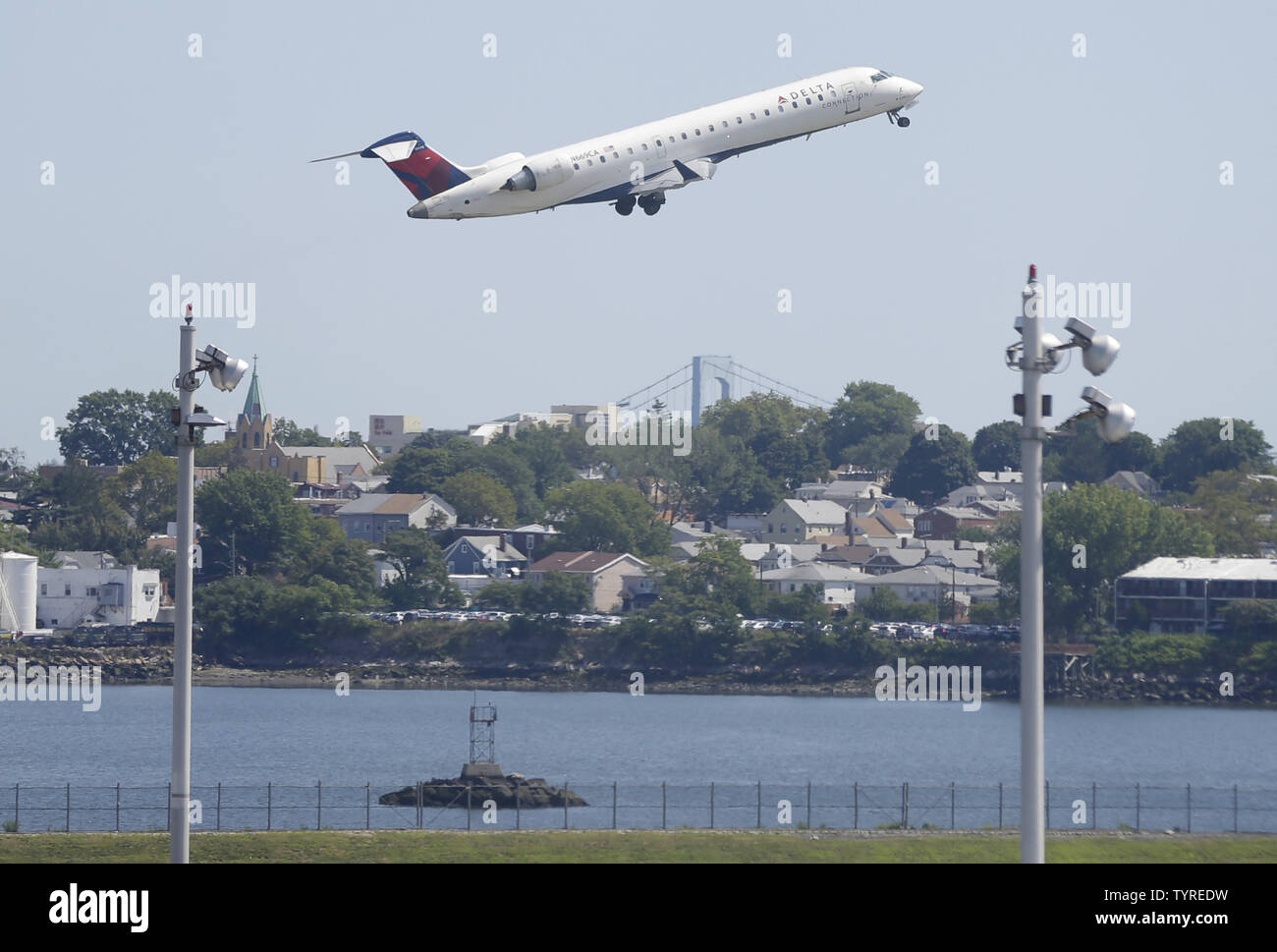 A Delta Airlines plane takes off from LaGuardia Airport in New York City on August 8, 2016 in New York City. Delta began to resume flights but still expect massive cancelations and delays after after a computer glitch shut down the airline completely this morning.    Photo by John Angelillo/UPI Stock Photo