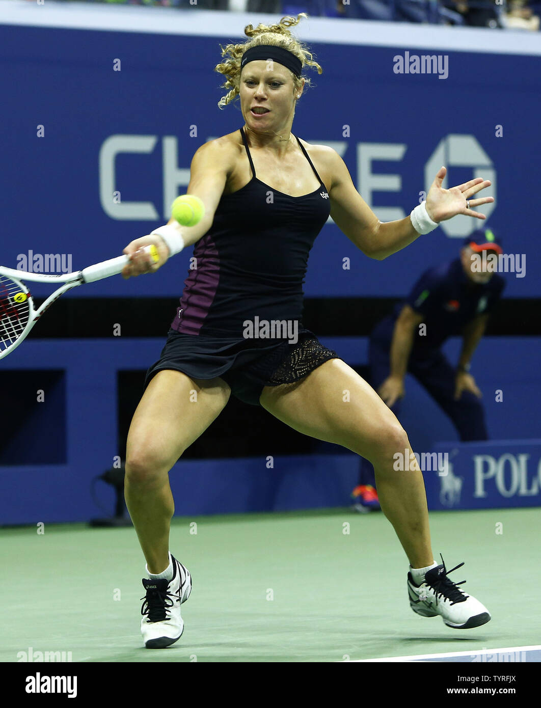 Laura Siegemund of Germany returns the ball to Venus Williams (USA) in the  first set of their third round match at the US Open Tennis Championships at  the USTA Billie Jean King