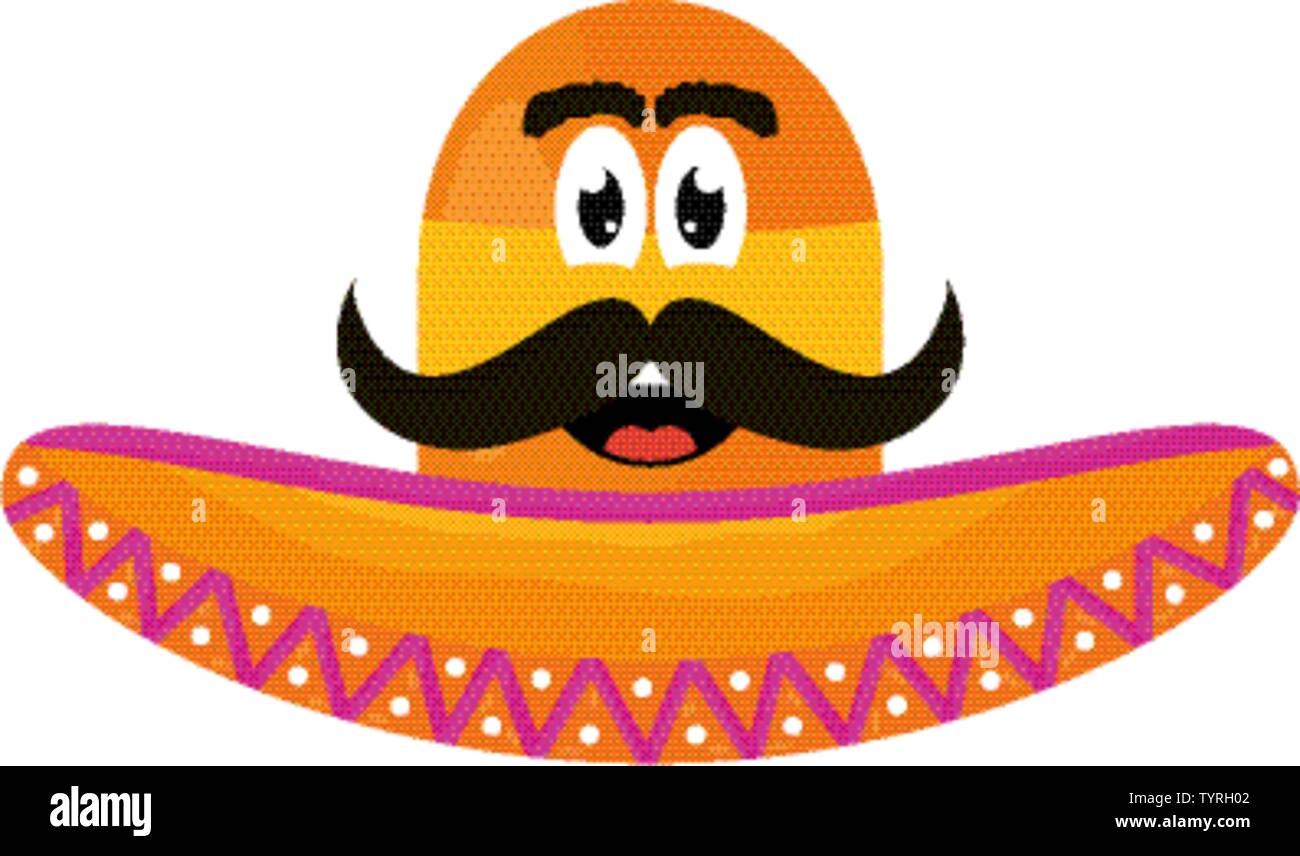 mexican hat with mustache emoji character vector illustration design