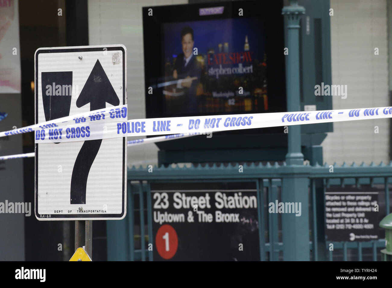 Police Line Do Not Cross tape remains up one day after a powerful explosion from a bomb went off on West 23rd Street in Manhattan around 8:30 p.m. on Saturday, injuring 29 people, shattering windows and prompting widespread street closures on West 23rd Street on September 18, 2016 in New York City. Many of the injuries were caused by shrapnel from the explosion. The injuries were not life-threatening, though one person was seriously hurt, officials said.   Photo by John Angelillo/UPI Stock Photo