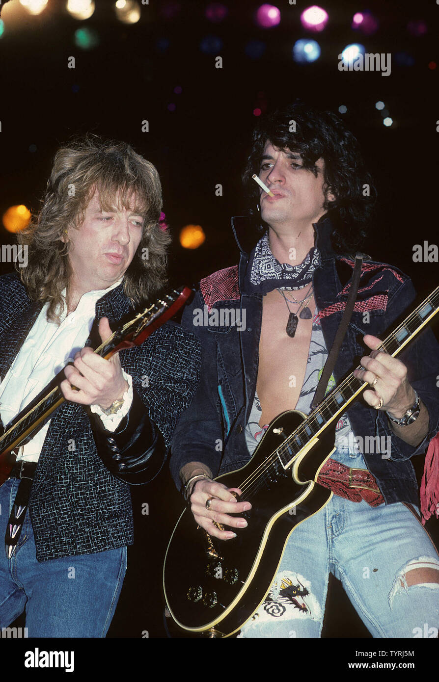AEROSMITH US rock group with Joe Perry at left and Steve