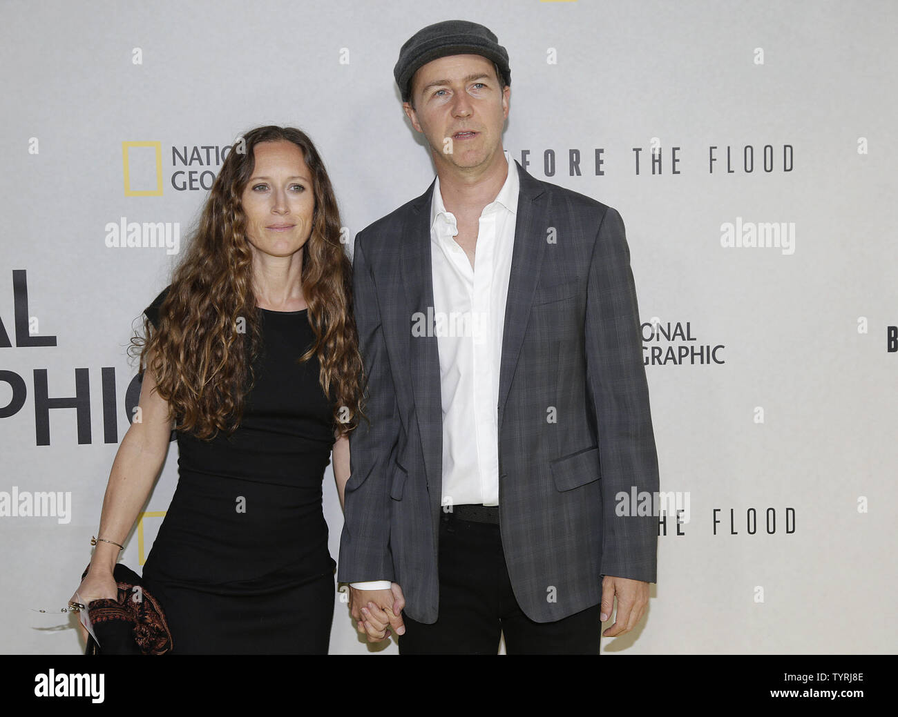 Shauna Robertson And Edward Norton Arrives On The Red Carpet At The Before The Flood New York Screening At United Nations Headquarters On October 16 In New York City Photo By