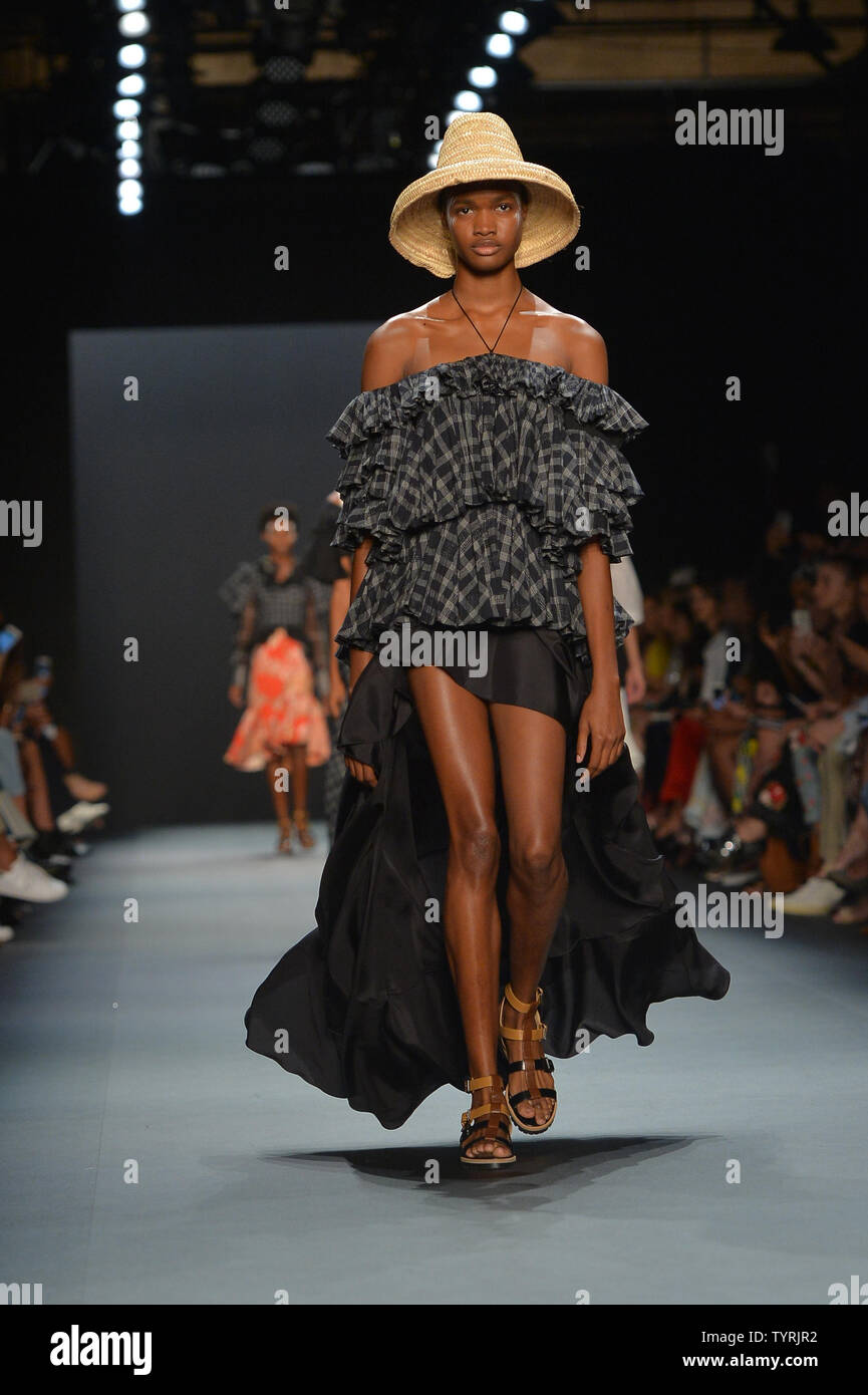 A model walks on the runway at the Tome show during New York Fashion Week:  The Shows at The Dock, Skylight at Moynihan Station in New York City on  September 11, 2016.