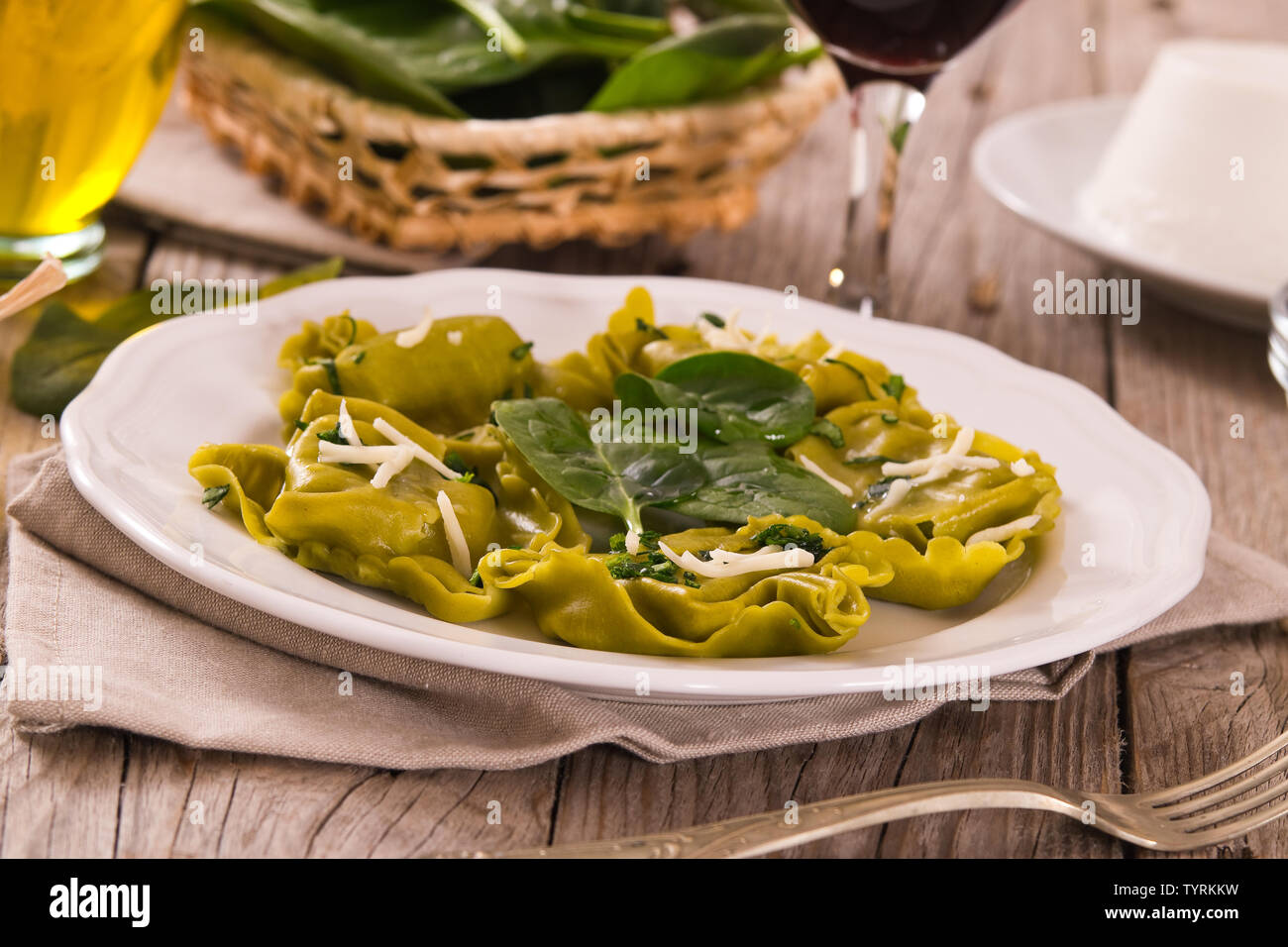 Spinach ravioli with ricotta cheese filling Stock Photo - Alamy