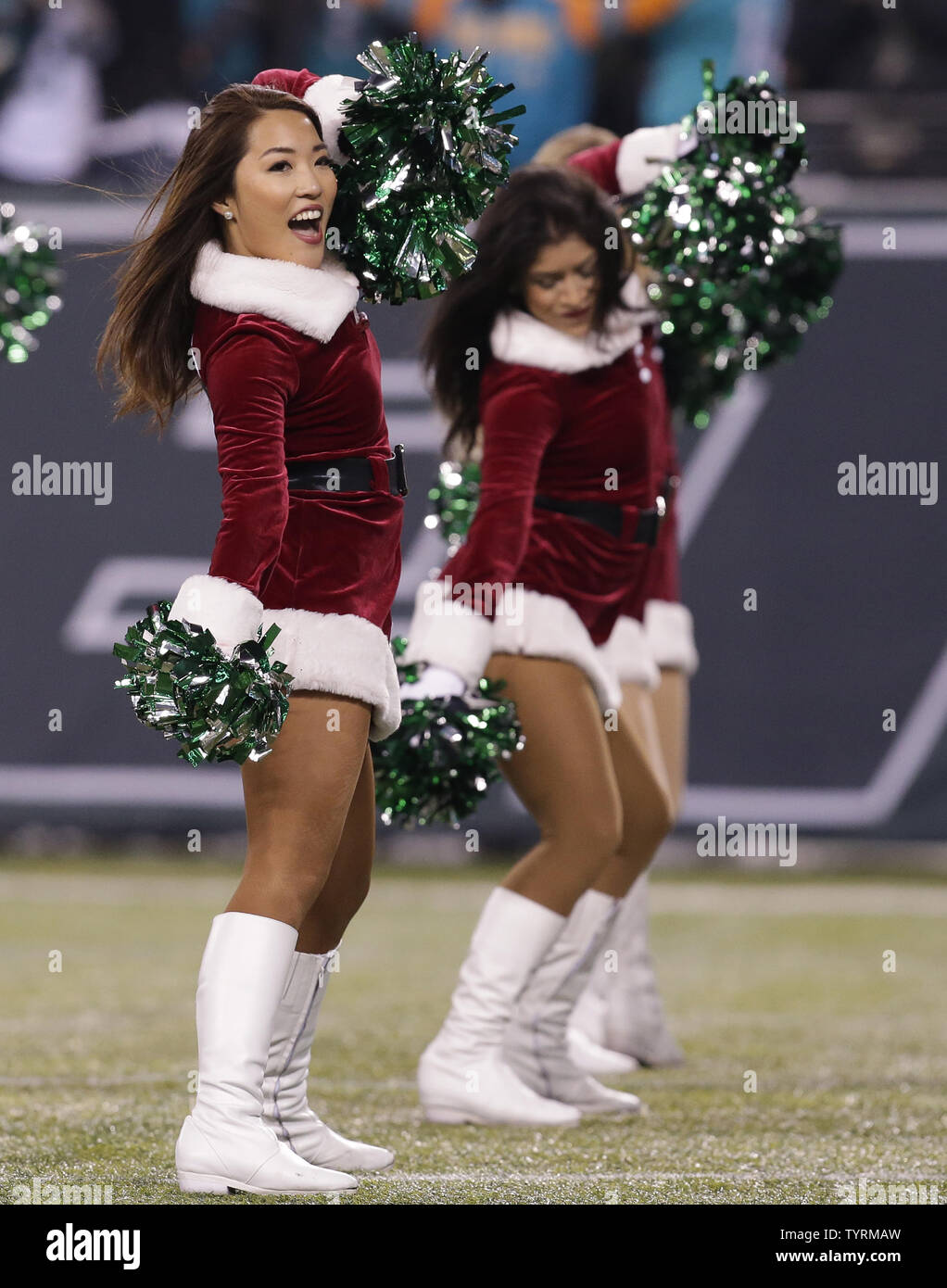 The New York Jets flight crew cheerleaders perform when the Miami