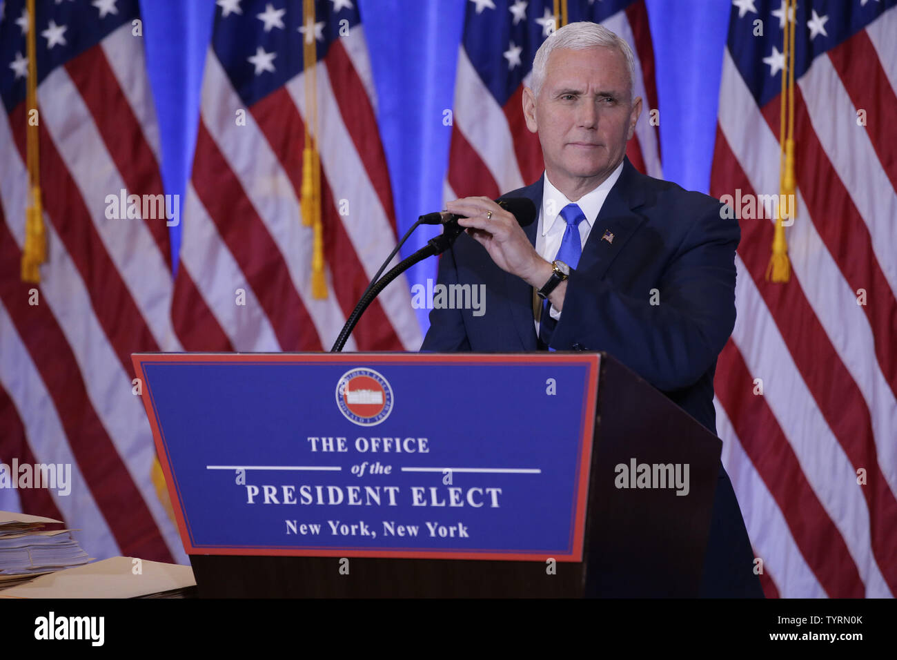 Vice President Elect Mike Pence Speaks Before U S President Elect Donald Trump Steps Up To The Podium To Speak At A Press Conference At Trump Tower On January 11 17 In New York Vice President Elect Mike Pence Speaks Before U S President Elect Donald Trump Steps Up To The Podium To Speak At A Press Conference At Trump Tower On January 11 17 In New York