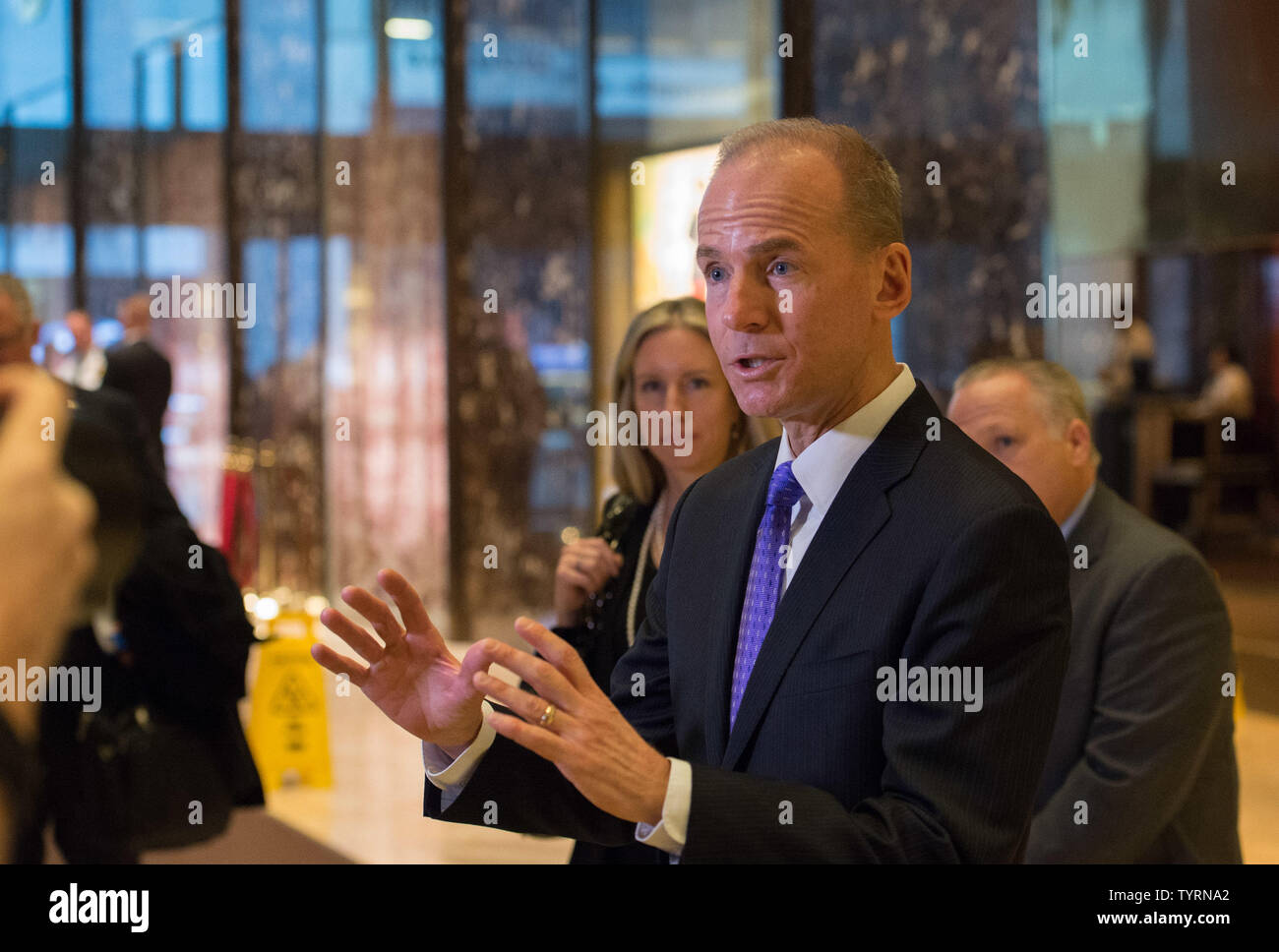 Dennis A. Muilenburg, President and CEO of The Boeing Company, speaks to the media Trump Tower on January 17, 2017 in New York City. U.S. President Elect Donald Trump is still holding meetings upstairs at Trump Tower just 3 days before the inauguration.      Photo by Bryan R. Smith/UPI Stock Photo