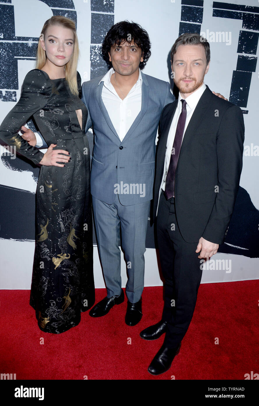 Anya Taylor-Joy, M. Night Shyamalan and James McAvoy arrive on the red carpet at the New York Premiere of 'Split' at SVA Theater on January 18, 2017 in New York City.    Photo by Dennis Van Tine/UPI Stock Photo