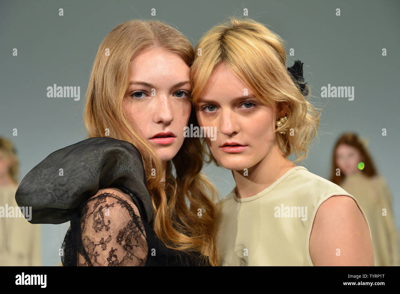 Models pose at the Memere presentation at New York Fashion Week: Pier 59 Studios on February 13, 2017 in New York City.    Photo by Andrea Hanks/UPI Stock Photo