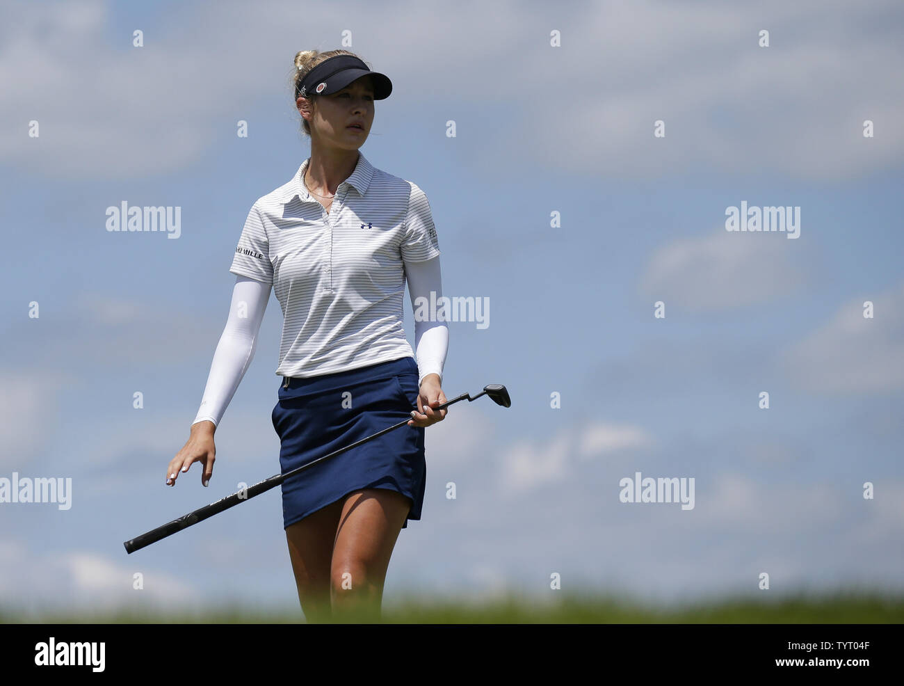 Nelly Korda putts on the 15th green at Trump National Golf Club in the final round of the LPGA U.S. Women's Open Championship  in Bedminster, NJ on July 14, 2017. Sung Hyun Park wins her first major with a score of 11 under par.      Photo by John Angelillo/UPI Stock Photo
