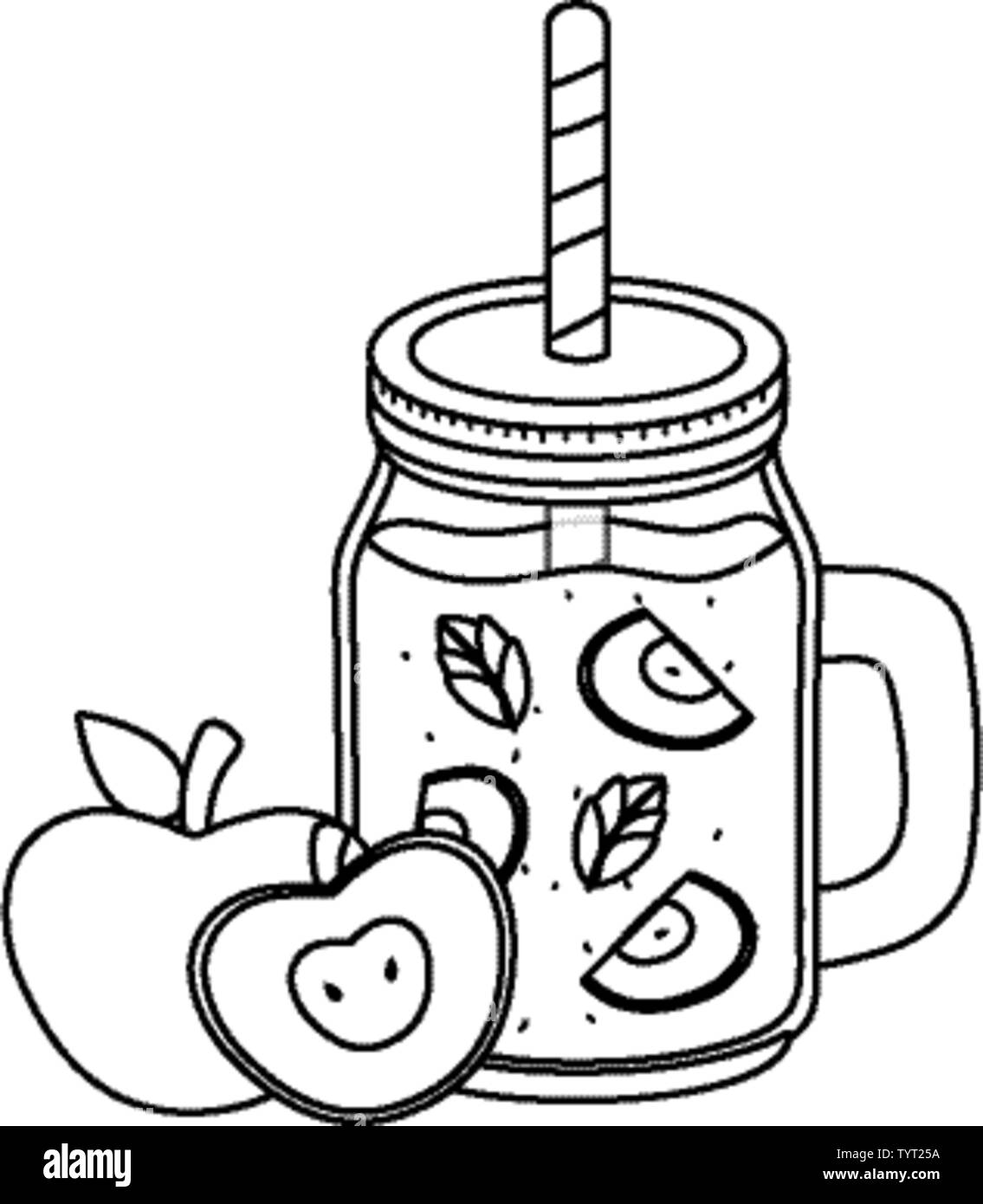 Delicious Tasty Refresh Fruit Apple Juice Mason Jar Cartoon Vector 