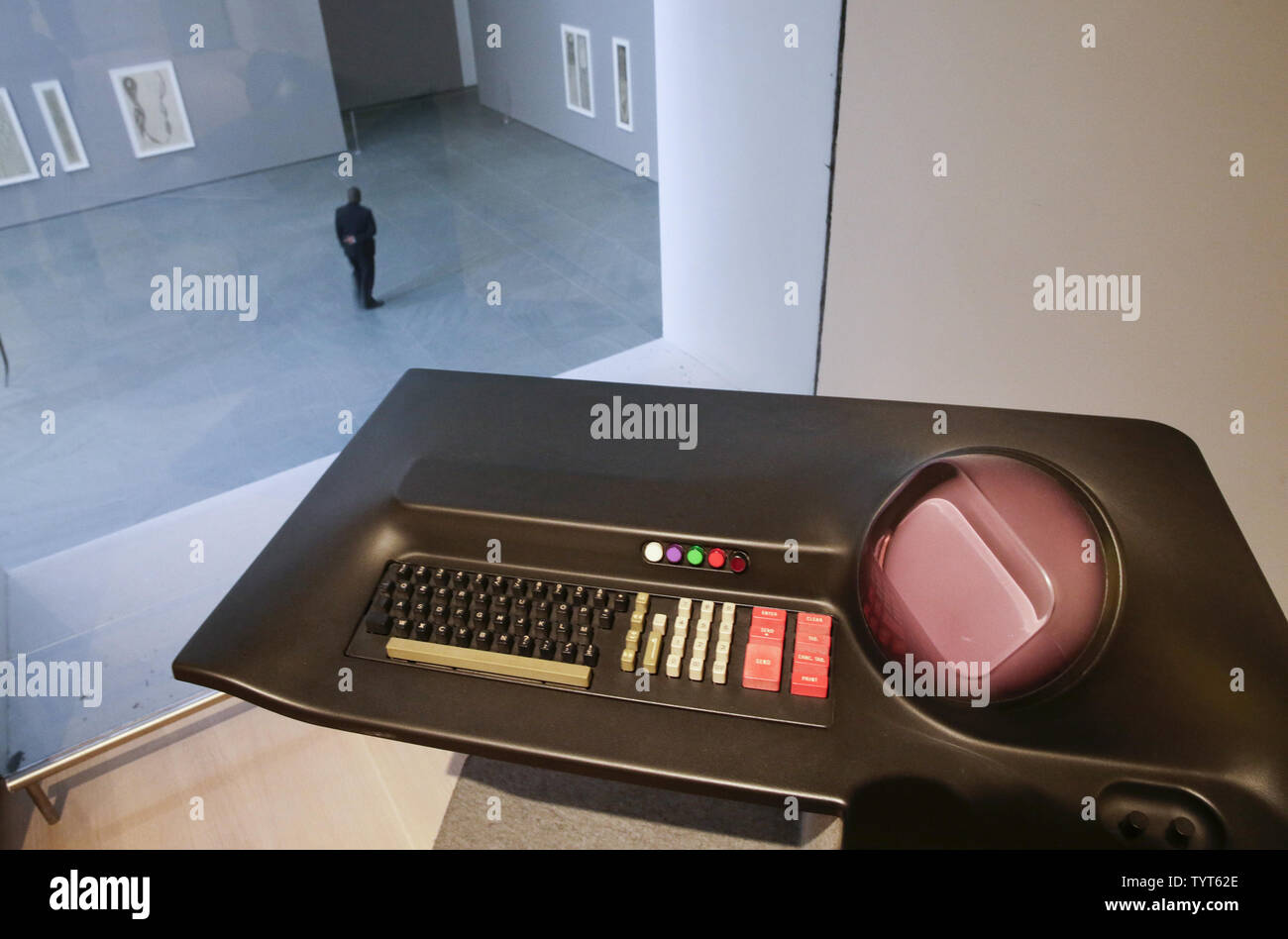 A TCV 250 Video Display Terminal is on display at a press preview 