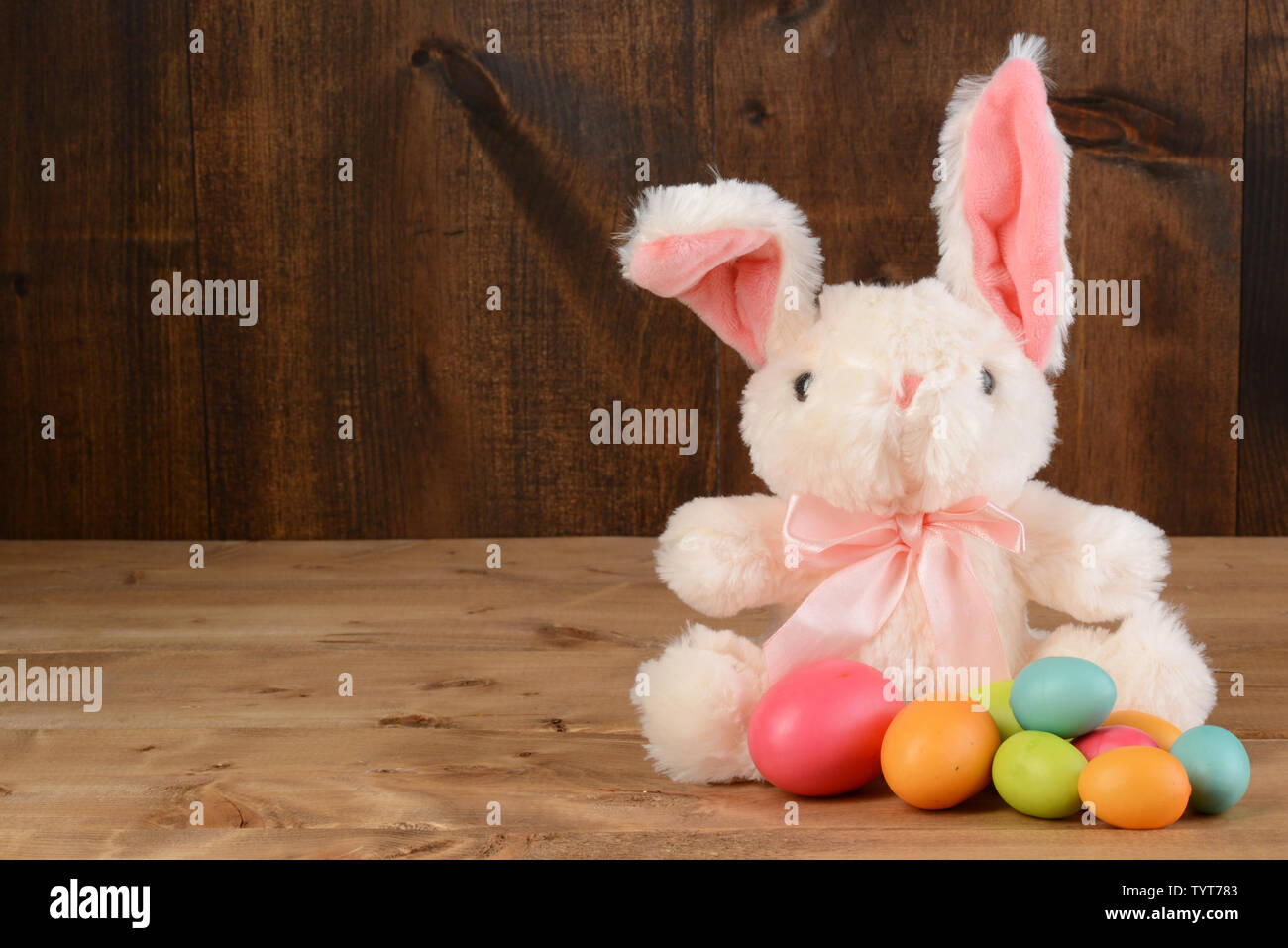 easter bunny with floppy ear and eggs Stock Photo Alamy