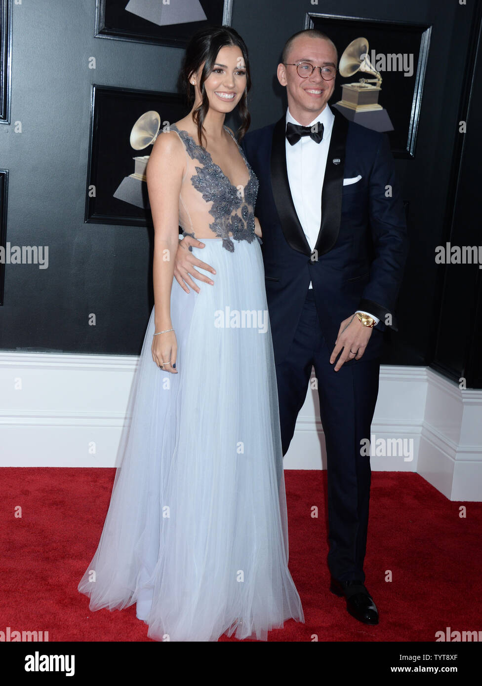Jessica Andrea And Recording Artist Logic Arrive On The Red Carpet At The 60th Annual Grammy Awards Ceremony At Madison Square Garden In New York City On January 28 2018 The Cbs
