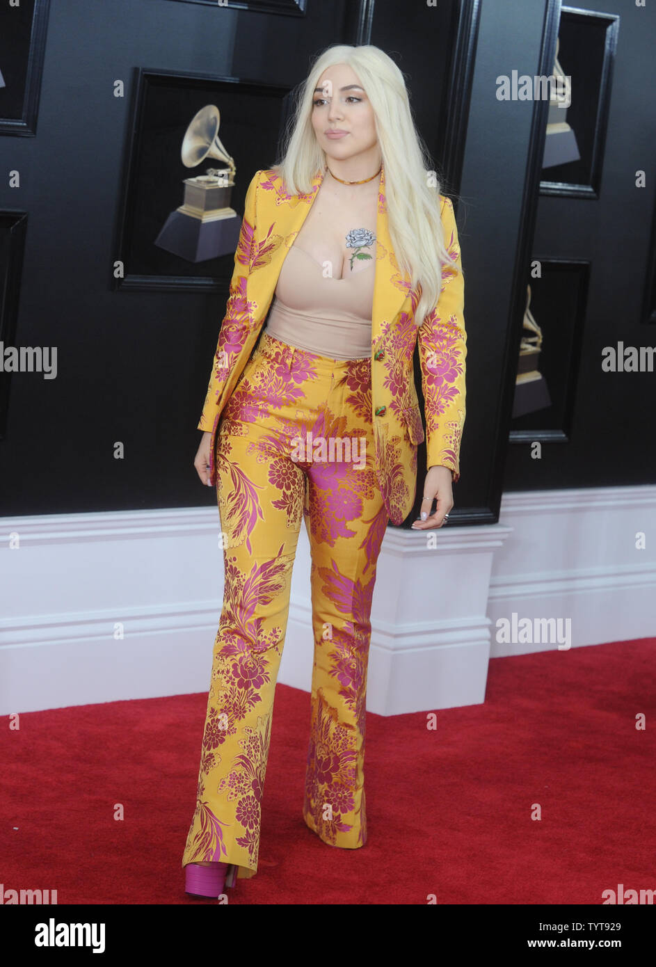 Ava Max arrives on the red carpet at the 60th Annual Grammy Awards ceremony at Madison Square Garden in New York City on January 28, 2018. The CBS network will broadcast the show live from Madison Square Garden in New York City. It will be the first time since 2003 that the ceremony will not be held in Los Angeles.       Photo by Dennis Van Tine/UPI Stock Photo