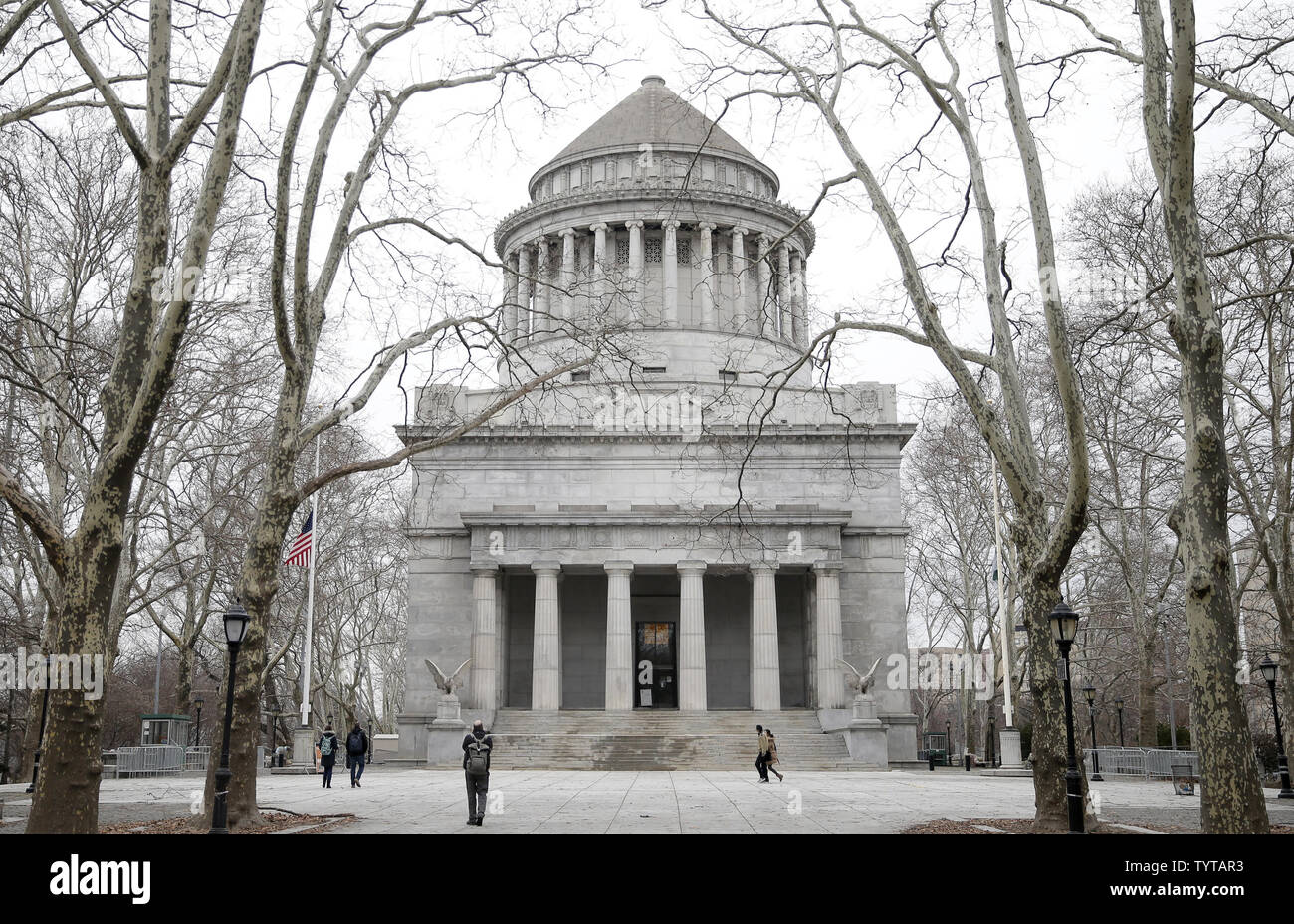 Visitors and pedestrians walk the grounds around Grant's Tomb formally known as General Grant National Memorial on President's Day in New York City on February 19, 2018. The final resting place of President Ulysses S. Grant and his wife, Julia, is the largest mausoleum in North America. President's Day is an American holiday celebrated on the third Monday in February and was originally established in 1885 in recognition of President George Washington.      Photo by John Angelillo/UPI Stock Photo