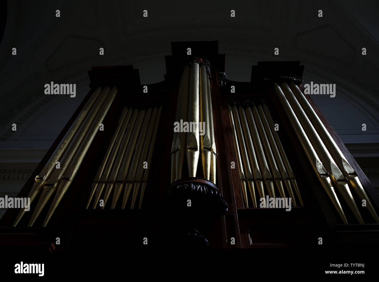 A pipe organ from 1830 by Thomas Appleton is on display at a press