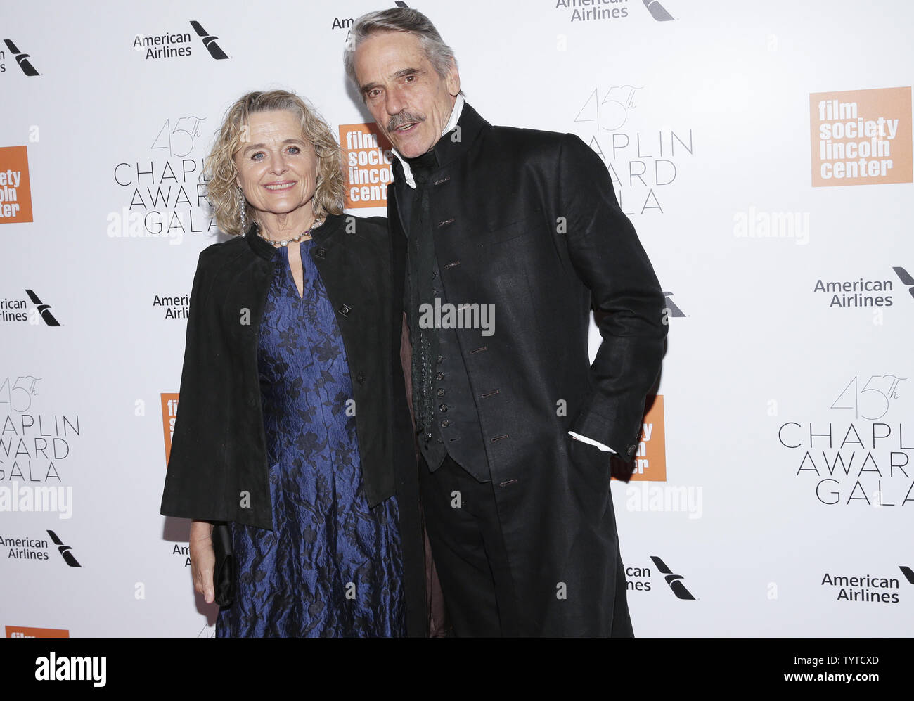 Sinead Cusack and Jeremy Irons arrive on the red carpet at the 45th Chaplin Award Gala at Alice Tully Hall in Lincoln Center on April 30, 2018 in New York City.    Photo by John Angelillo/UPI Stock Photo