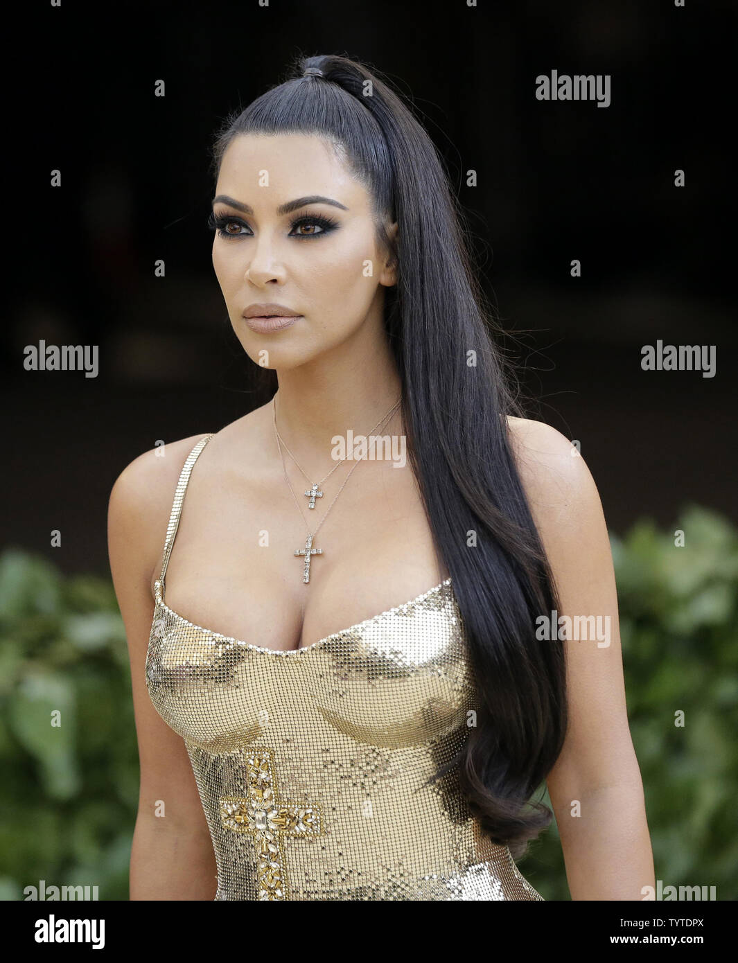 Kimberly Kardashian West arrives on the red carpet at The Metropolitan Museum of Art's Costume Institute Benefit 'Heavenly Bodies: Fashion and the Catholic Imagination' at Metropolitan Museum of Art in New York City on May 7, 2018.       Photo by John Angelillo/UPI Stock Photo