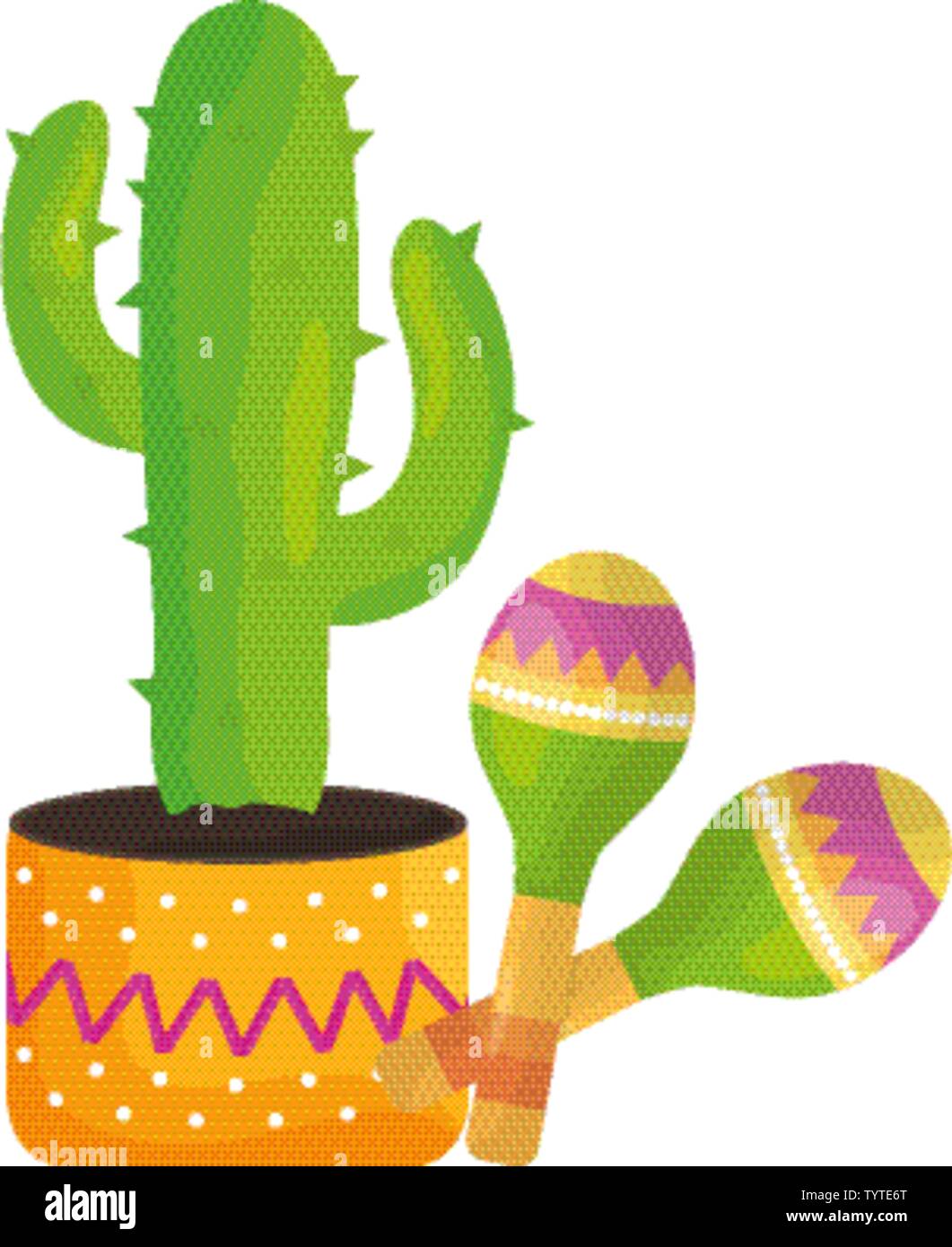 mexican cactu plant with maracas vector illustration design Stock ...