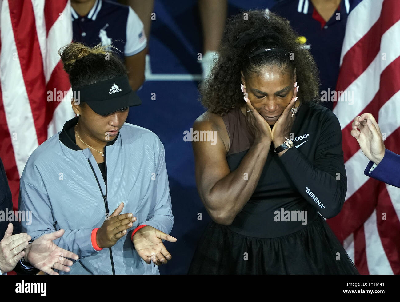 Serena Williams of the United States reacts during the awards ceremony