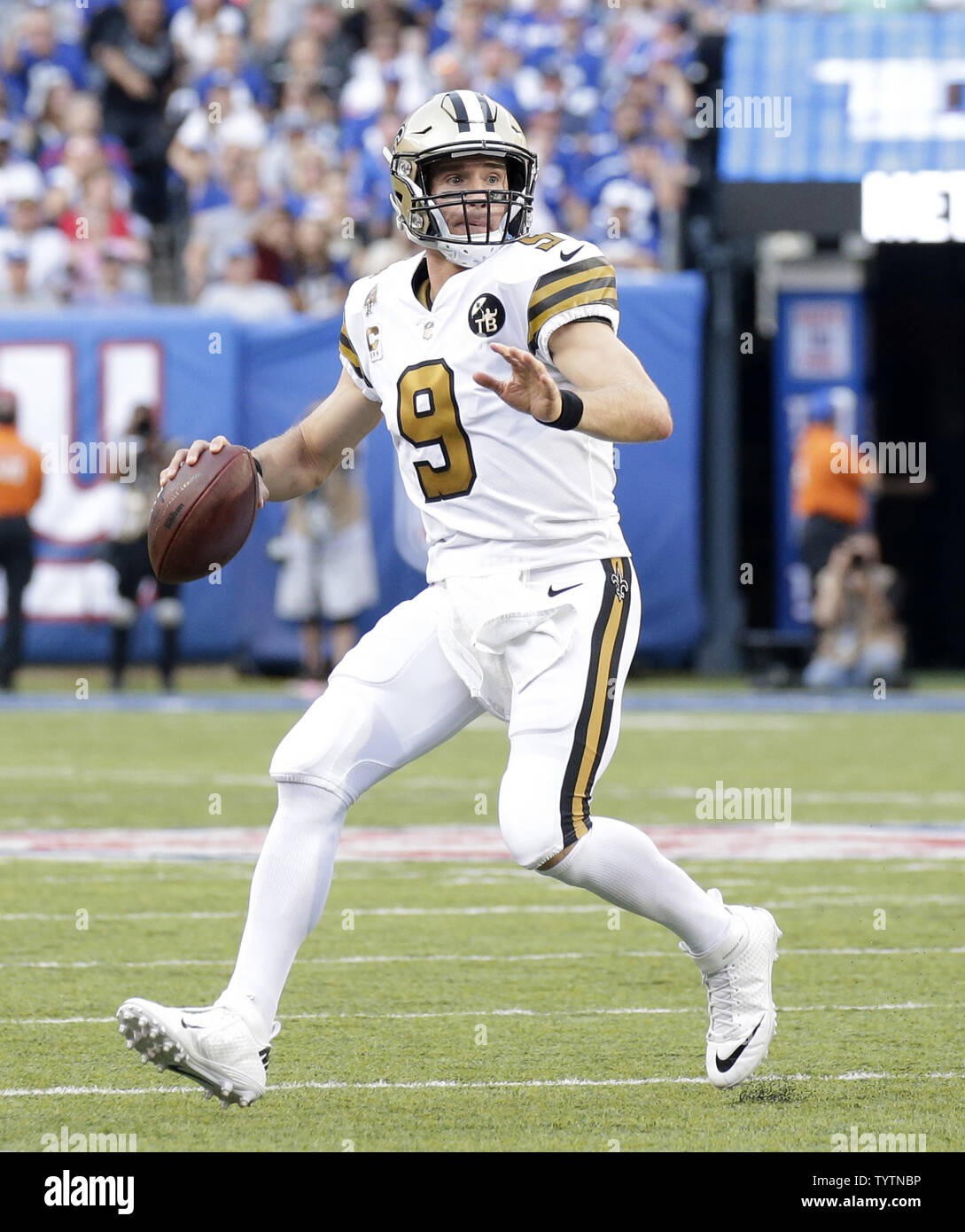 New Orleans Saints Drew Brees throws a pass in the first half against the  New York Giants in week 4 of the NFL season at MetLife Stadium in East  Rutherford, New Jersey