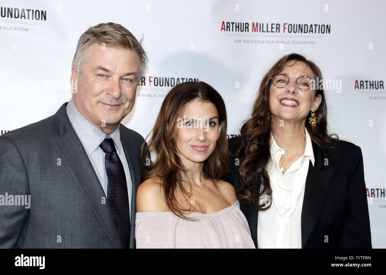 Actor Alec Baldwin (L) and wife Hilaria Baldwin and Rebecca Miller (Chair - Arthur Miller Foundation) arrive on the red carpet at the Arthur Miller Foundation Honors at City Winery in New York City on October 22, 2018. The Arthur Miller Foundation's inaugural Arthur Miller Foundation Honors celebrating the power of public school arts education was hosted by Alec Baldwin.  Photo by Jason Szenes/UPI Stock Photo