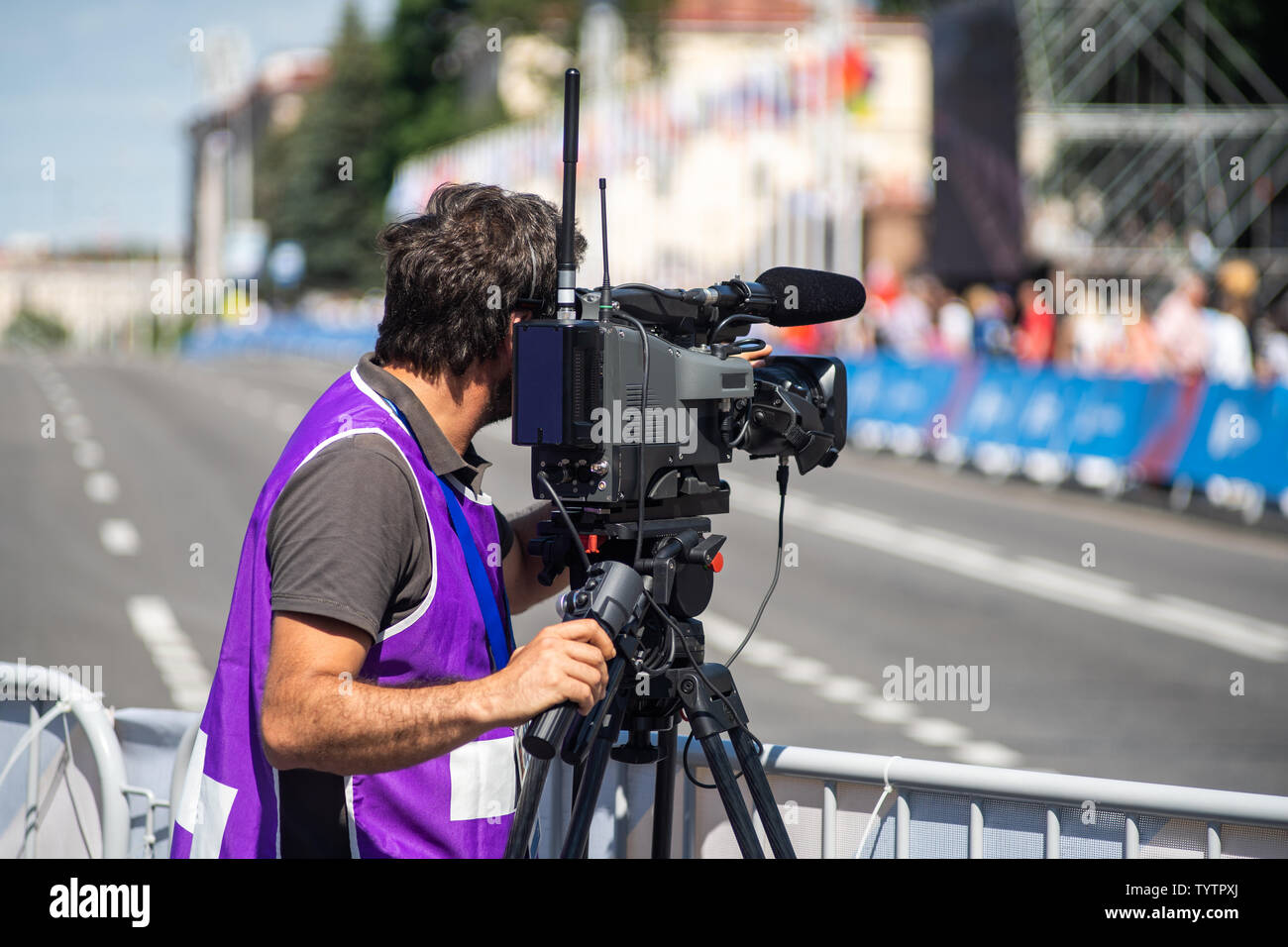 TV Camera Operator at the live event. Television. Telecast