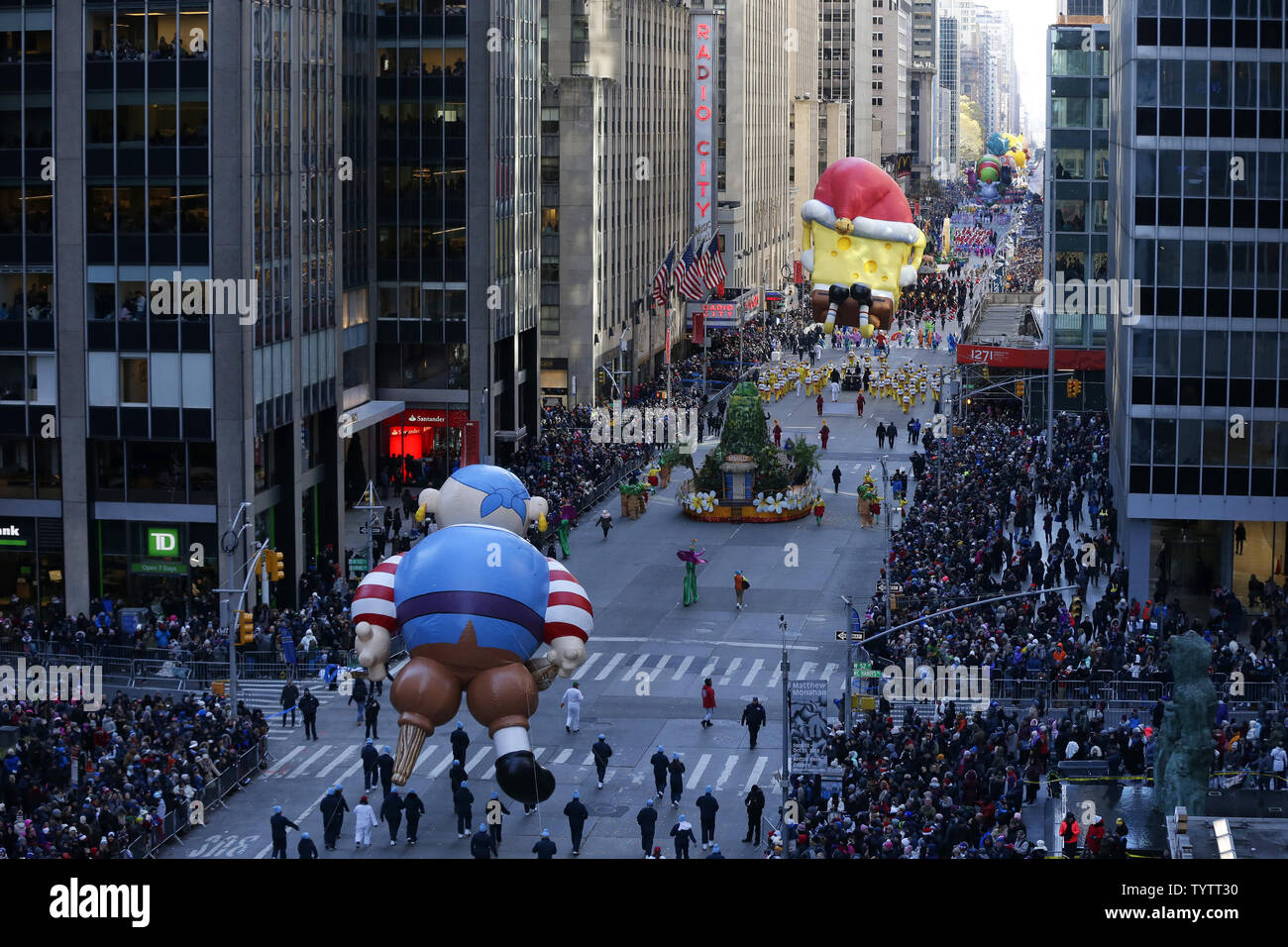 Balloons And Floats Move Down The Parade Route On Sixth Avenue At The 92nd Macy S Thanksgiving Day Parade In New York City On November 22 2018 The Parade Started In 1924 Tying