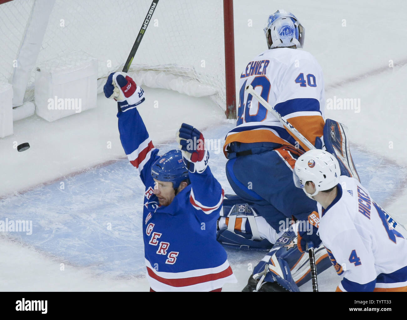New York Rangers Cody McLeod celebrates after scoring a goal in the
