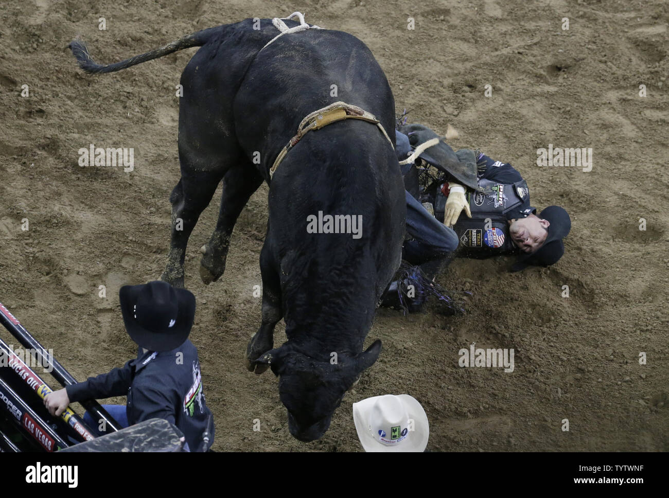 Bull riders compete in the championship round at the Professional Bull ...